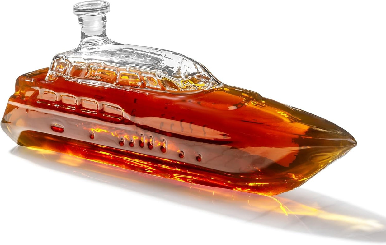 Luxury Yacht Whiskey Decanter 1000ml Glass Boat - Shaped Liquor Bottle Gift - Kwikley