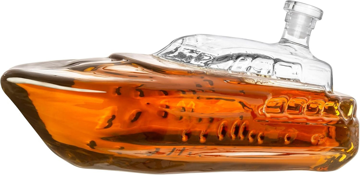 Luxury Yacht Whiskey Decanter 1000ml Glass Boat - Shaped Liquor Bottle Gift - Kwikley