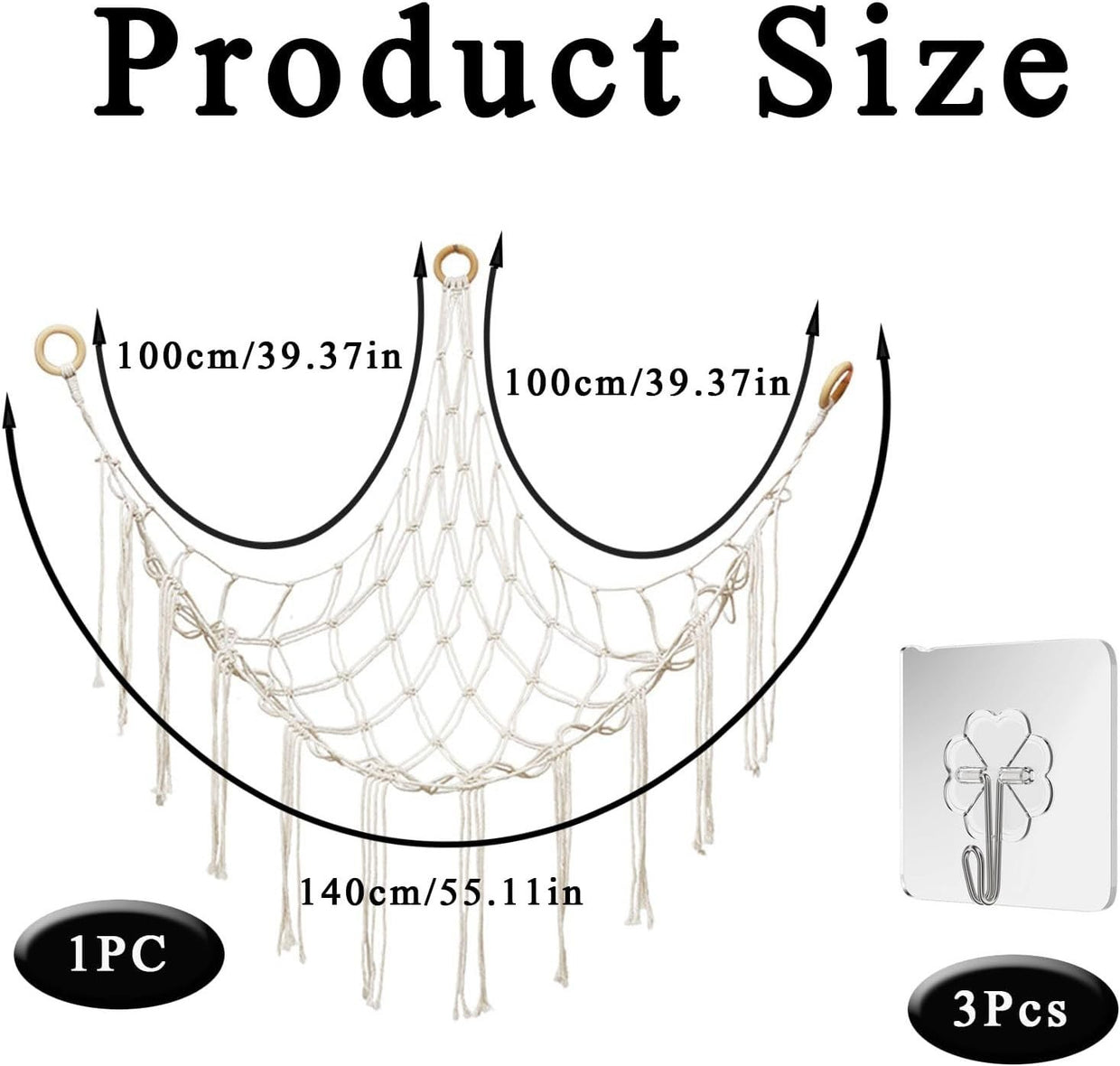 Macrame Toy Hammock with Hooks – Boho Plush Animal Storage Net for Kids Room - Kwikley