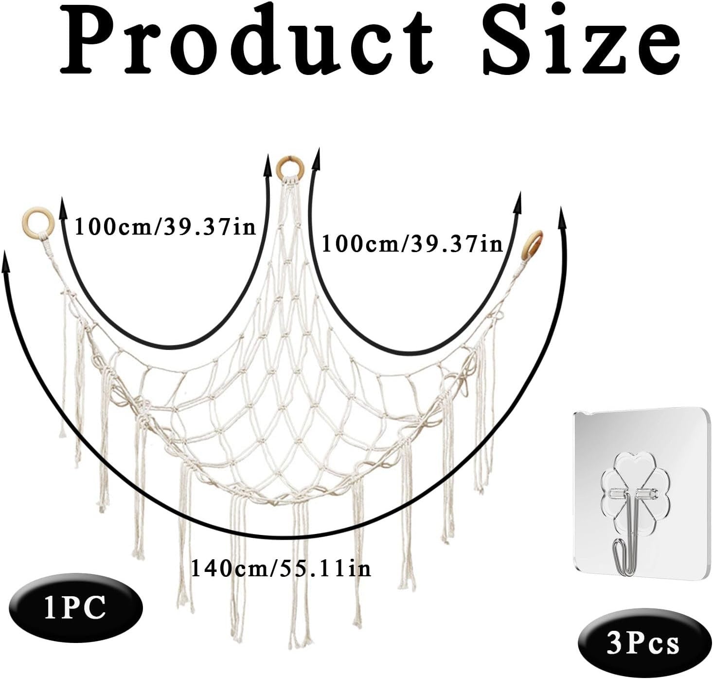 Macrame Toy Hammock with Hooks – Boho Plush Animal Storage Net for Kids Room - Kwikley