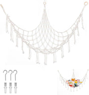 Macrame Toy Hammock with Hooks – Large Corner Plush Animal Storage Net Kids - Kwikley