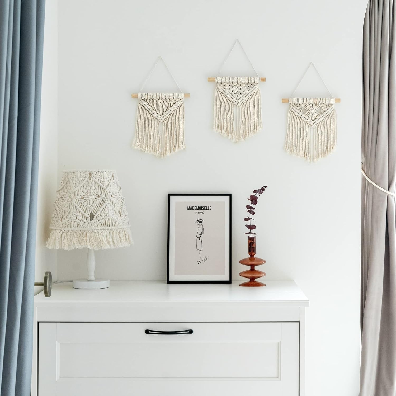 Macrame Wall Hanging Set of 3 Boho Small Woven Decor 8x9" - Kwikley