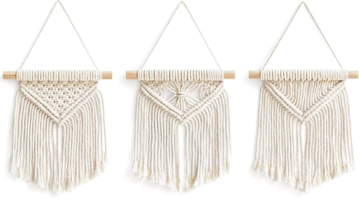 Macrame Wall Hanging Set of 3 Boho Small Woven Decor 8x9" - Kwikley