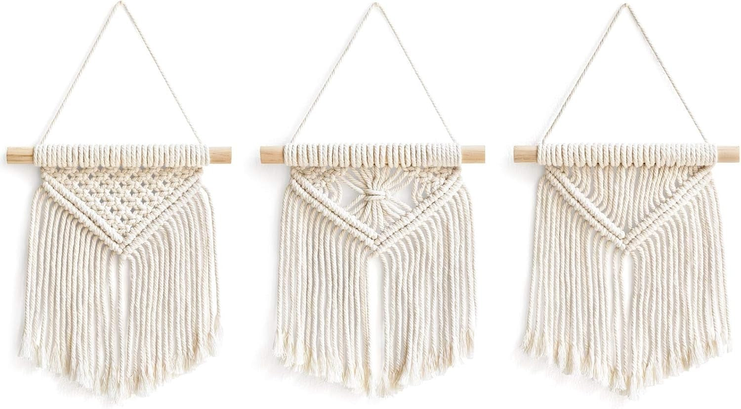 Macrame Wall Hanging Set of 3 Boho Small Woven Decor 8x9" - Kwikley