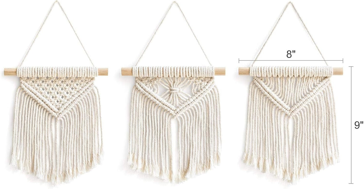 Macrame Wall Hanging Set of 3 Boho Small Woven Decor 8x9" - Kwikley