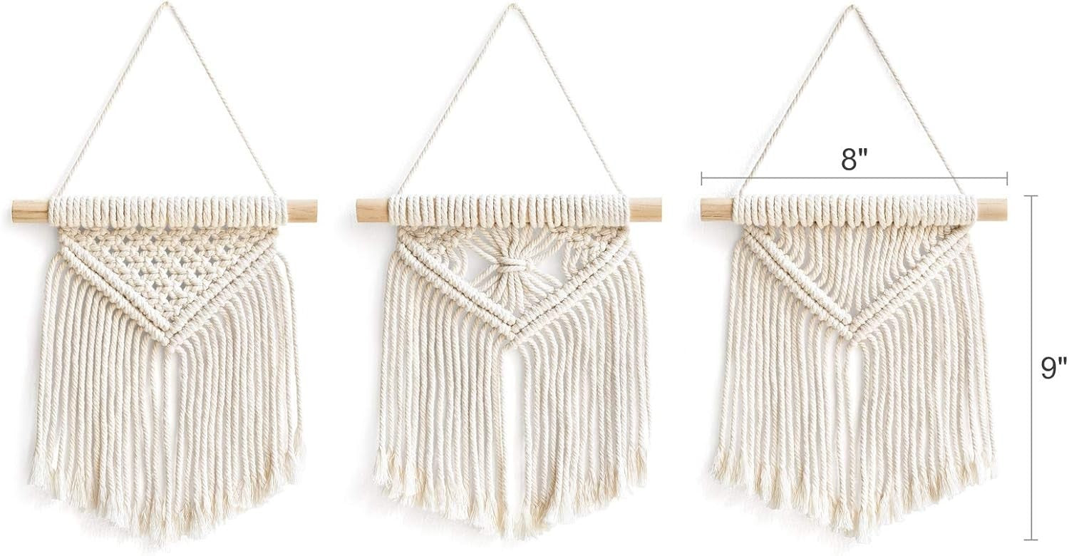 Macrame Wall Hanging Set of 3 Boho Small Woven Decor 8x9" - Kwikley