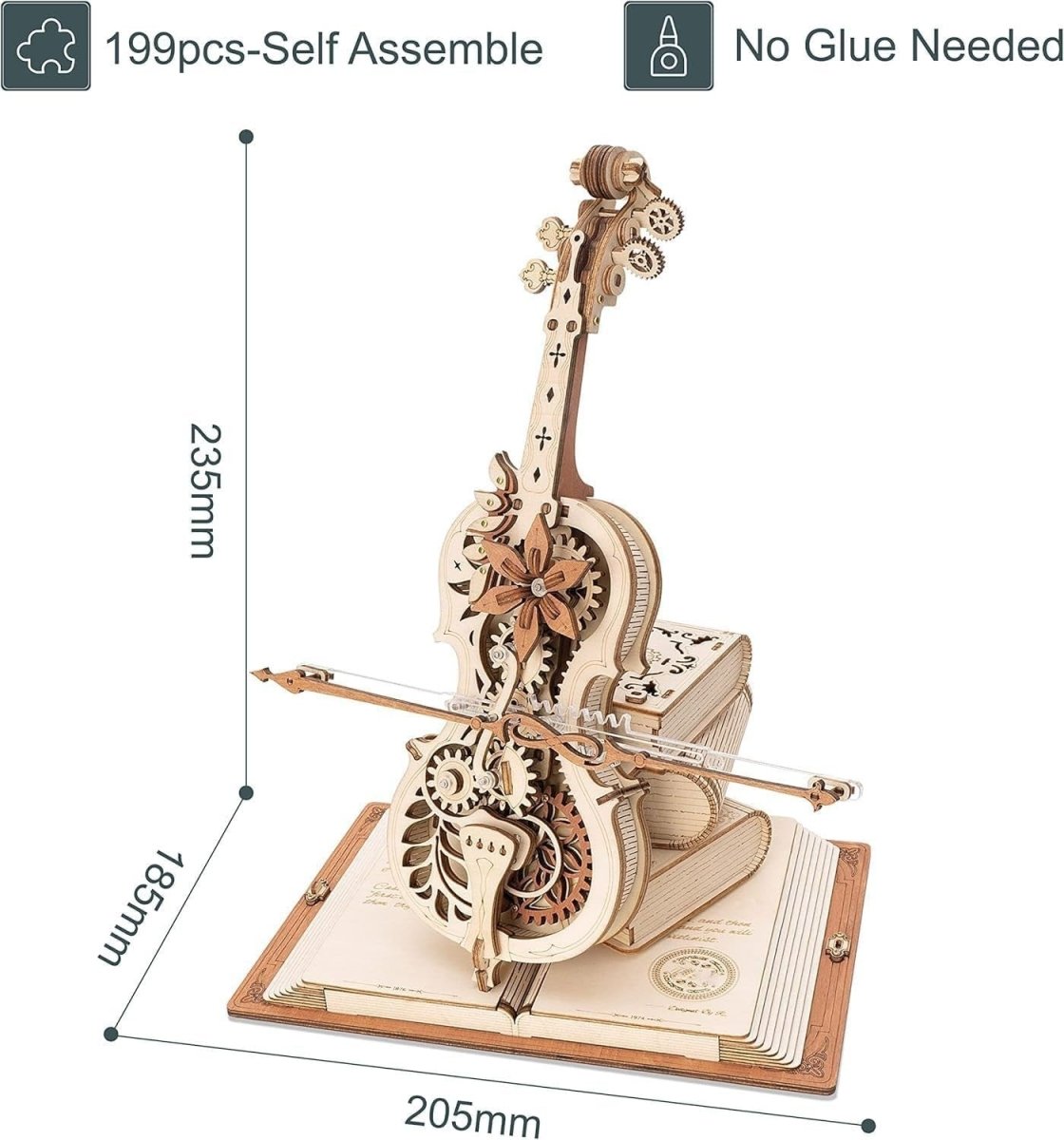 Magic Cello Music Box 3D Wooden Puzzle DIY Mechanical Model Kit Gift - Kwikley