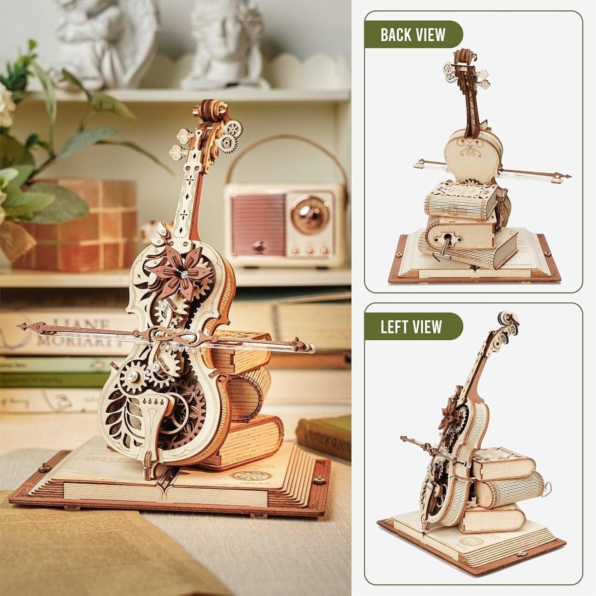 Magic Cello Music Box 3D Wooden Puzzle DIY Mechanical Model Kit Gift - Kwikley