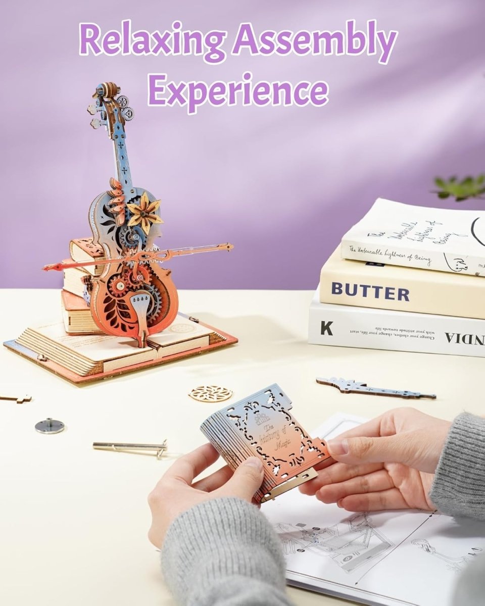 Magic Cello Music Box 3D Wooden Puzzle Mechanical DIY Model Gift Adult - Kwikley