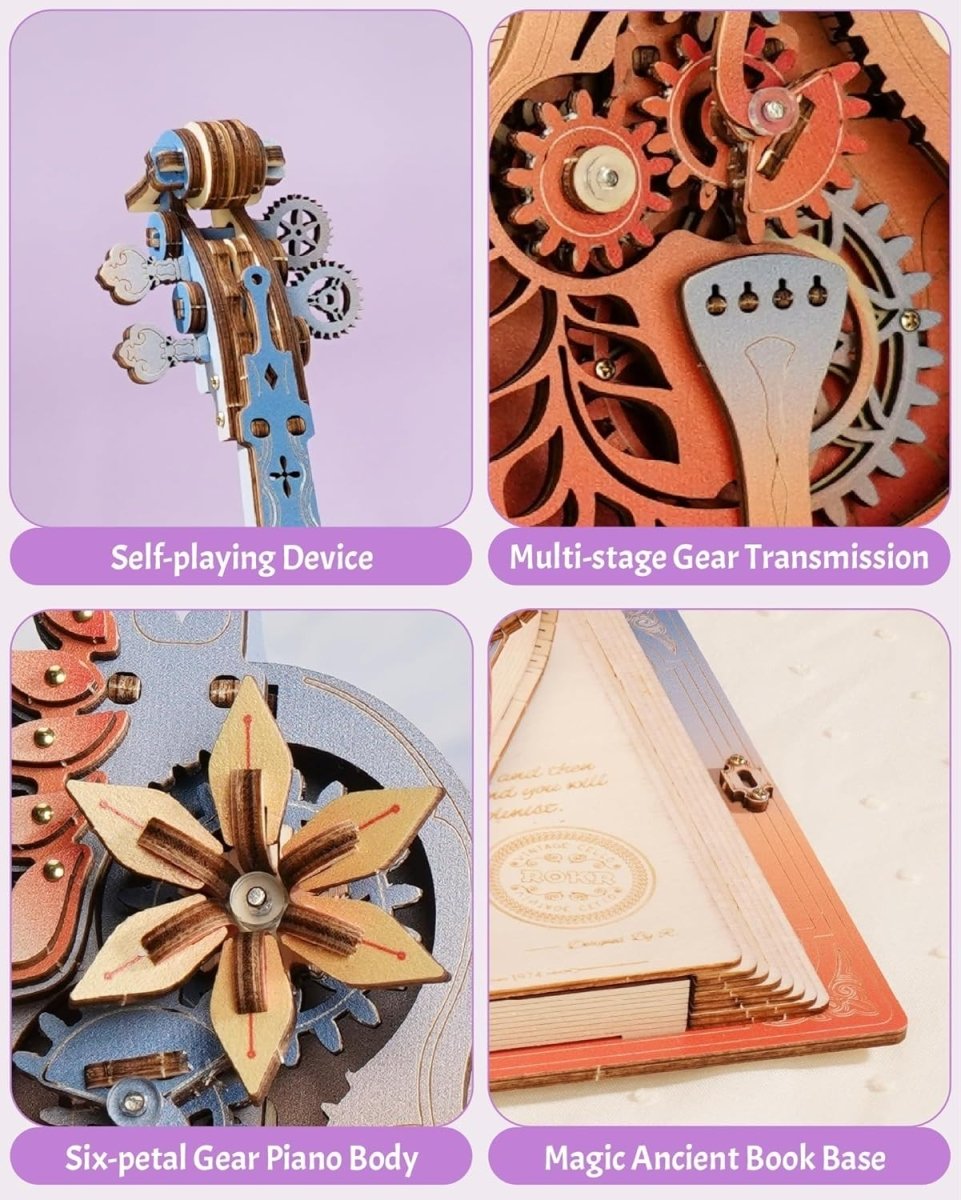 Magic Cello Music Box 3D Wooden Puzzle Mechanical DIY Model Gift Adult - Kwikley