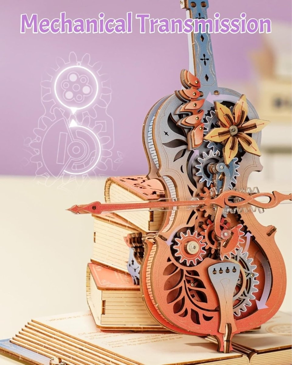 Magic Cello Music Box 3D Wooden Puzzle Mechanical DIY Model Gift Adult - Kwikley