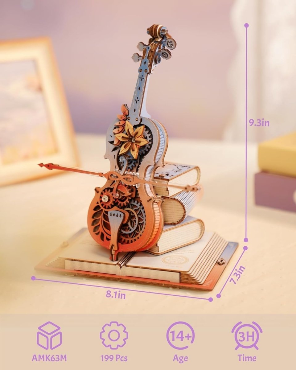 Magic Cello Music Box 3D Wooden Puzzle Mechanical DIY Model Gift Adult - Kwikley