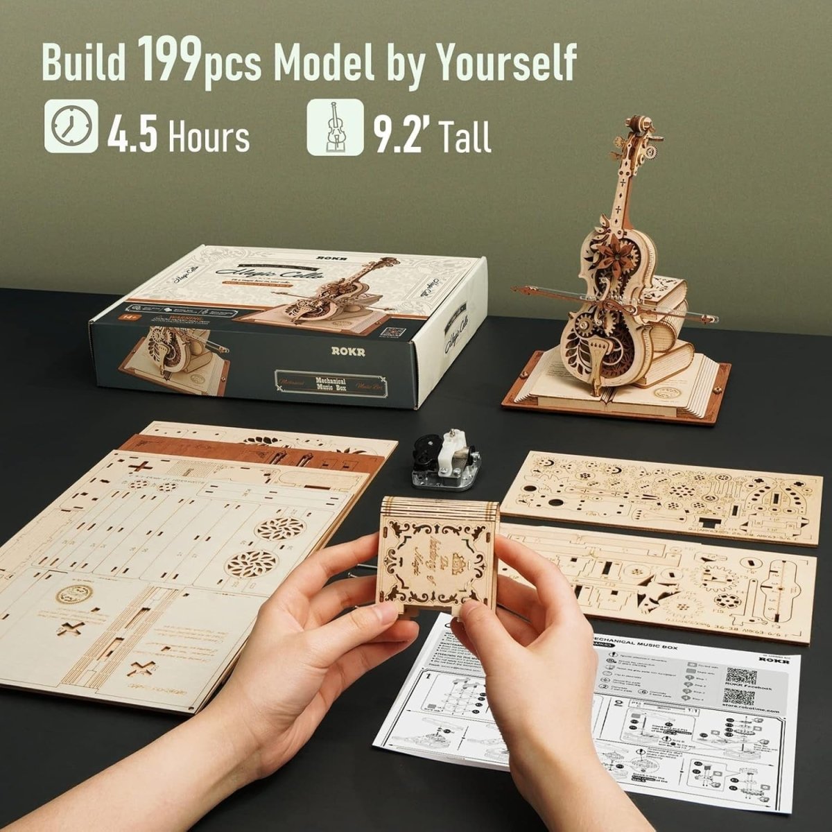 Magic Cello Music Box 3D Wooden Puzzle Mechanical Model Kit Gift - Kwikley
