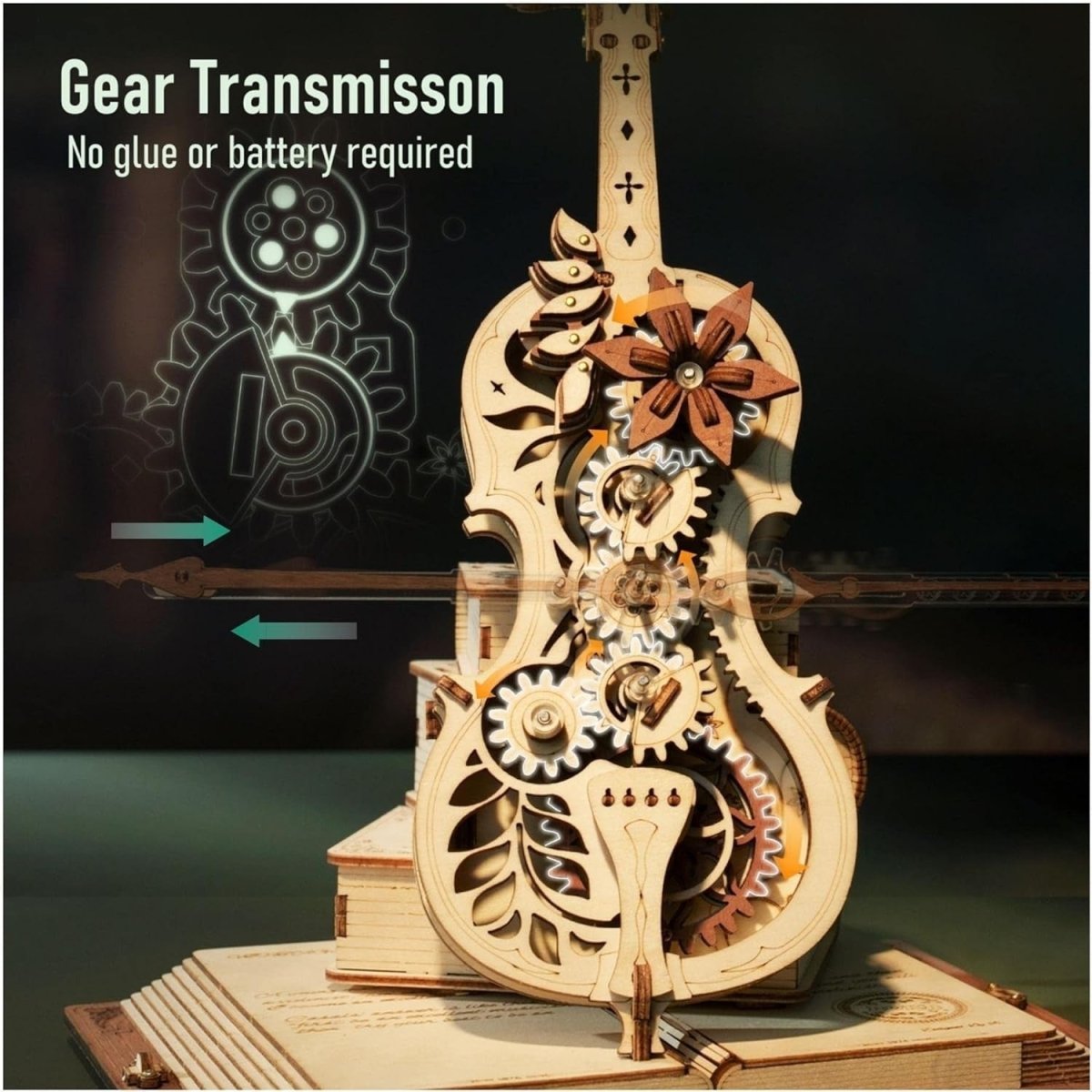 Magic Cello Music Box 3D Wooden Puzzle Mechanical Model Kit Gift - Kwikley