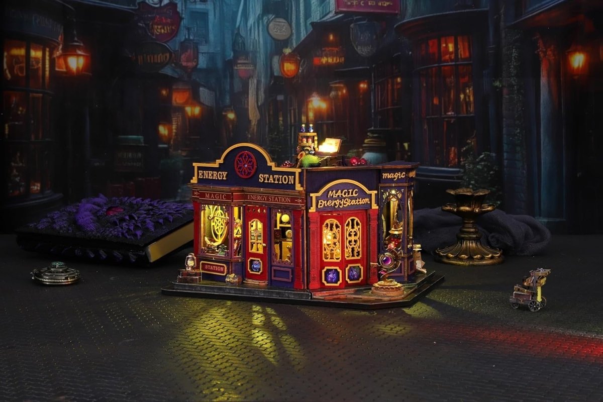 Magic Energy Station Book Nook DIY Miniature House LED Bookshelf Decor - Kwikley
