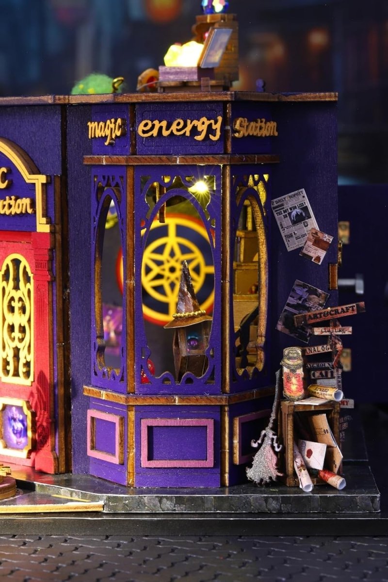 Magic Energy Station Book Nook DIY Miniature House LED Bookshelf Decor - Kwikley