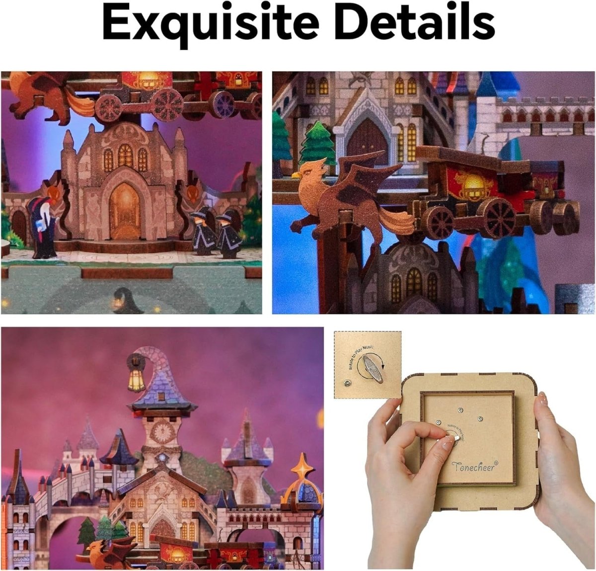 Magical Castle Music Box 3D Wooden Puzzle DIY Rotating Model Gift - Kwikley