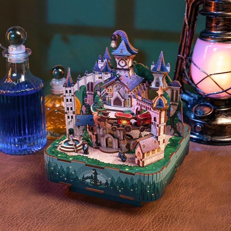 Magical Castle Music Box 3D Wooden Puzzle DIY Rotating Model Gift - Kwikley