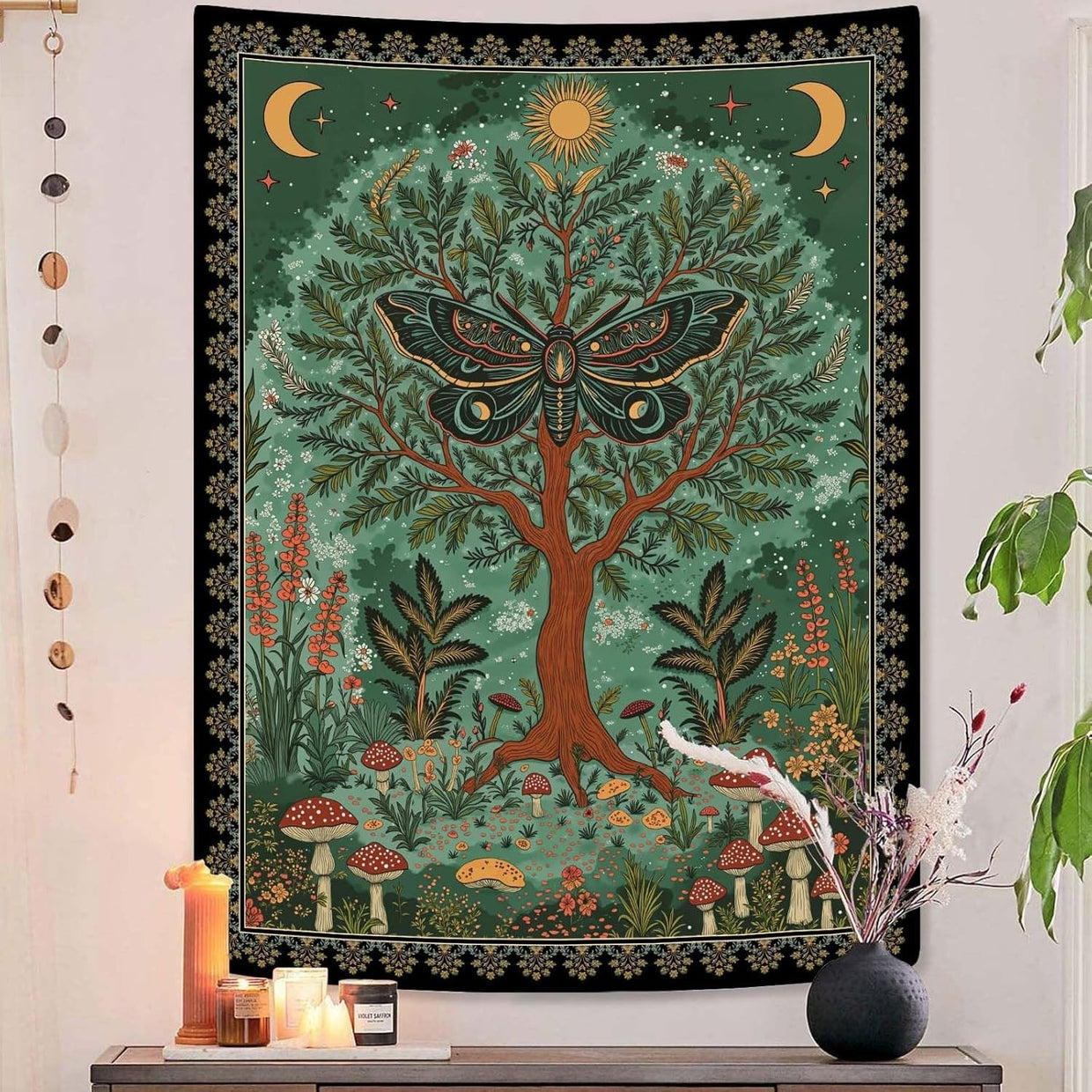 Magical Forest Tree of Life Tapestry Celestial Moth Boho 44x60 - Kwikley