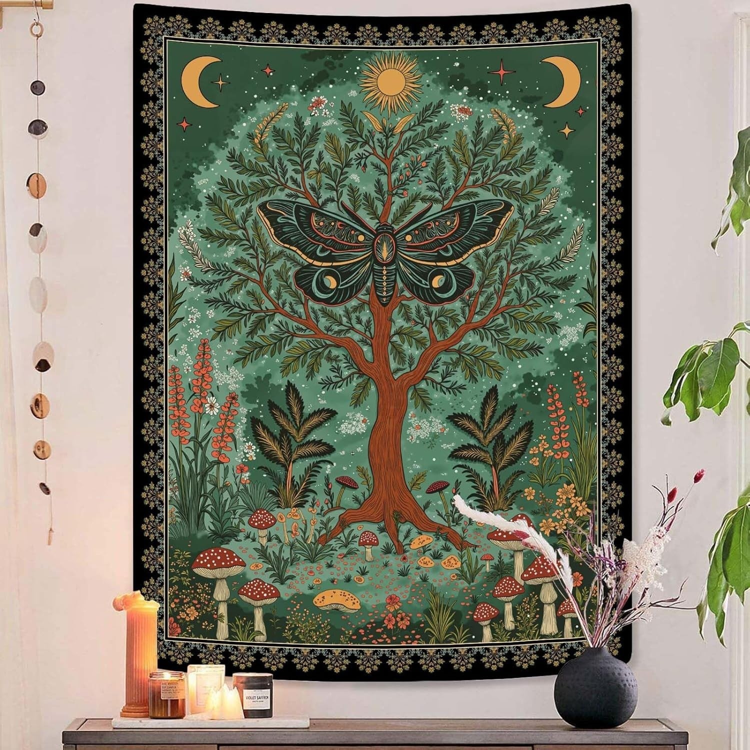 Magical Forest Tree of Life Tapestry Celestial Moth Boho 44x60 - Kwikley