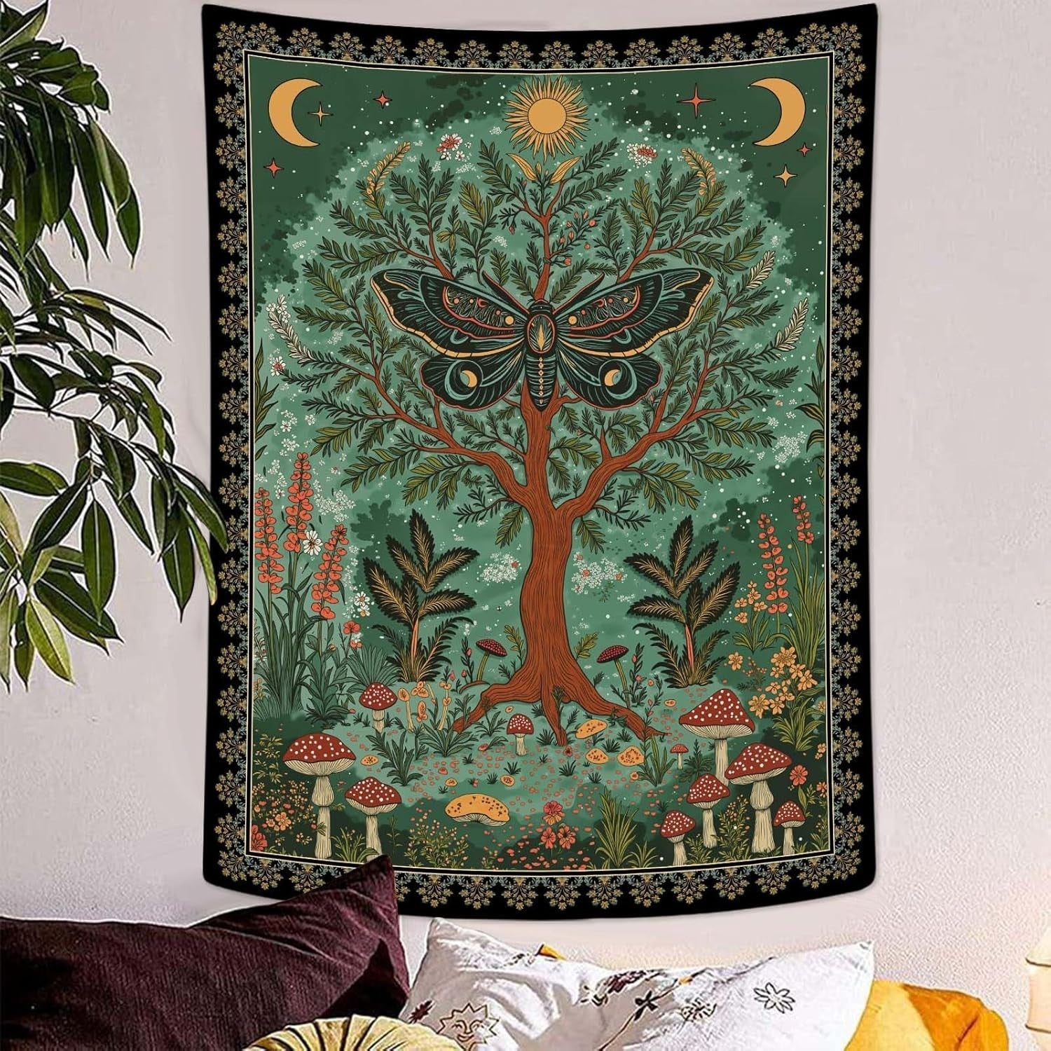 Magical Forest Tree of Life Tapestry Celestial Moth Boho 44x60 - Kwikley