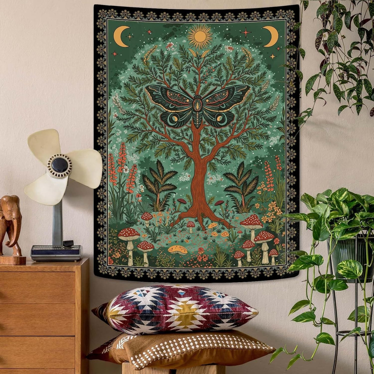Magical Forest Tree of Life Tapestry Celestial Moth Boho 44x60 - Kwikley