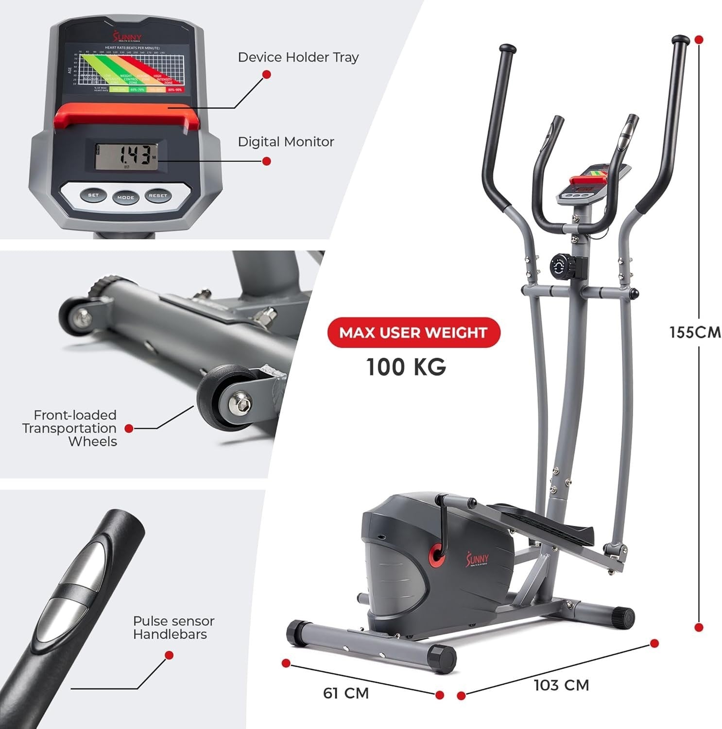 Magnetic 2 - in - 1 Upright Elliptical Cross Trainer Compact Home Cardio Machine - Kwikley