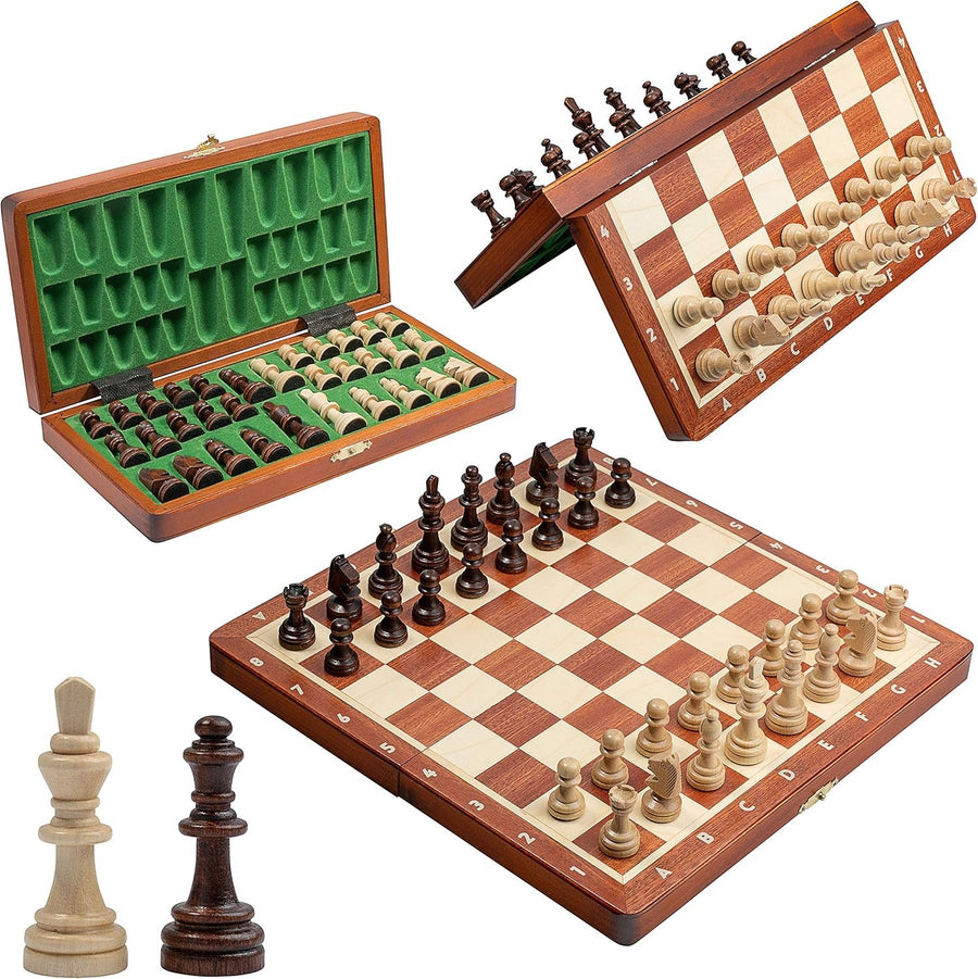 Magnetic 28cm Wooden Chess Set | Portable Folding Travel Board Game | Handmade - Kwikley
