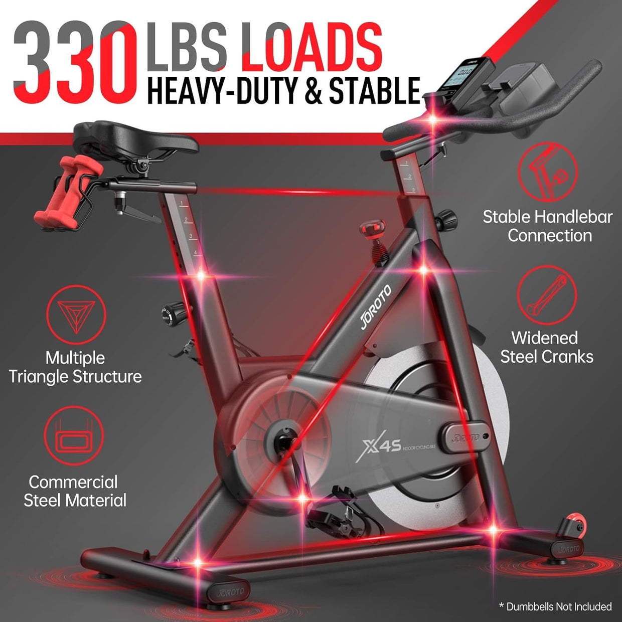 Magnetic Bluetooth Spin Bike w/ LCD Monitor, Heavy Flywheels 330lb - Kwikley