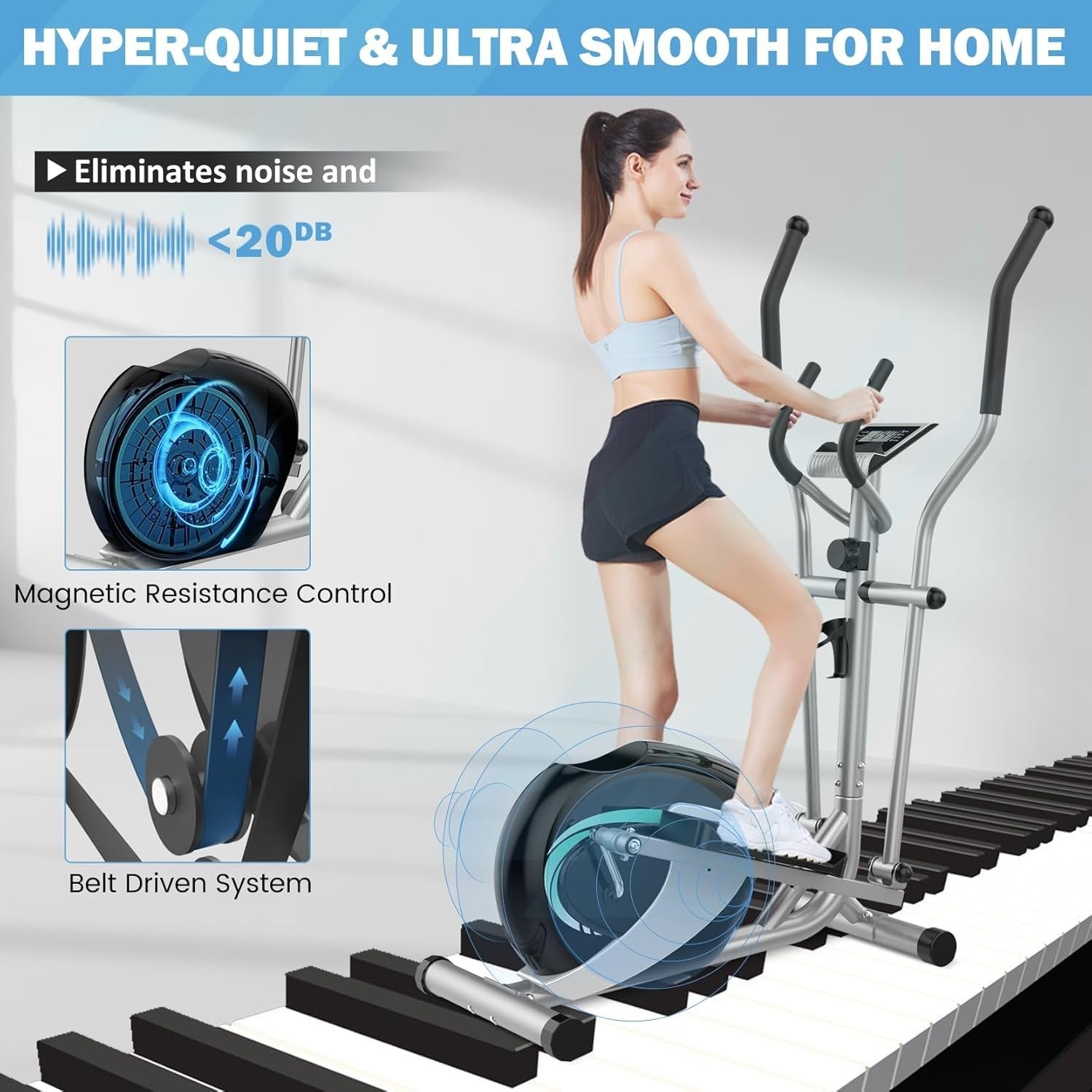 Magnetic Elliptical Cross Trainer 8 - Level Resistance Home Gym - Kwikley