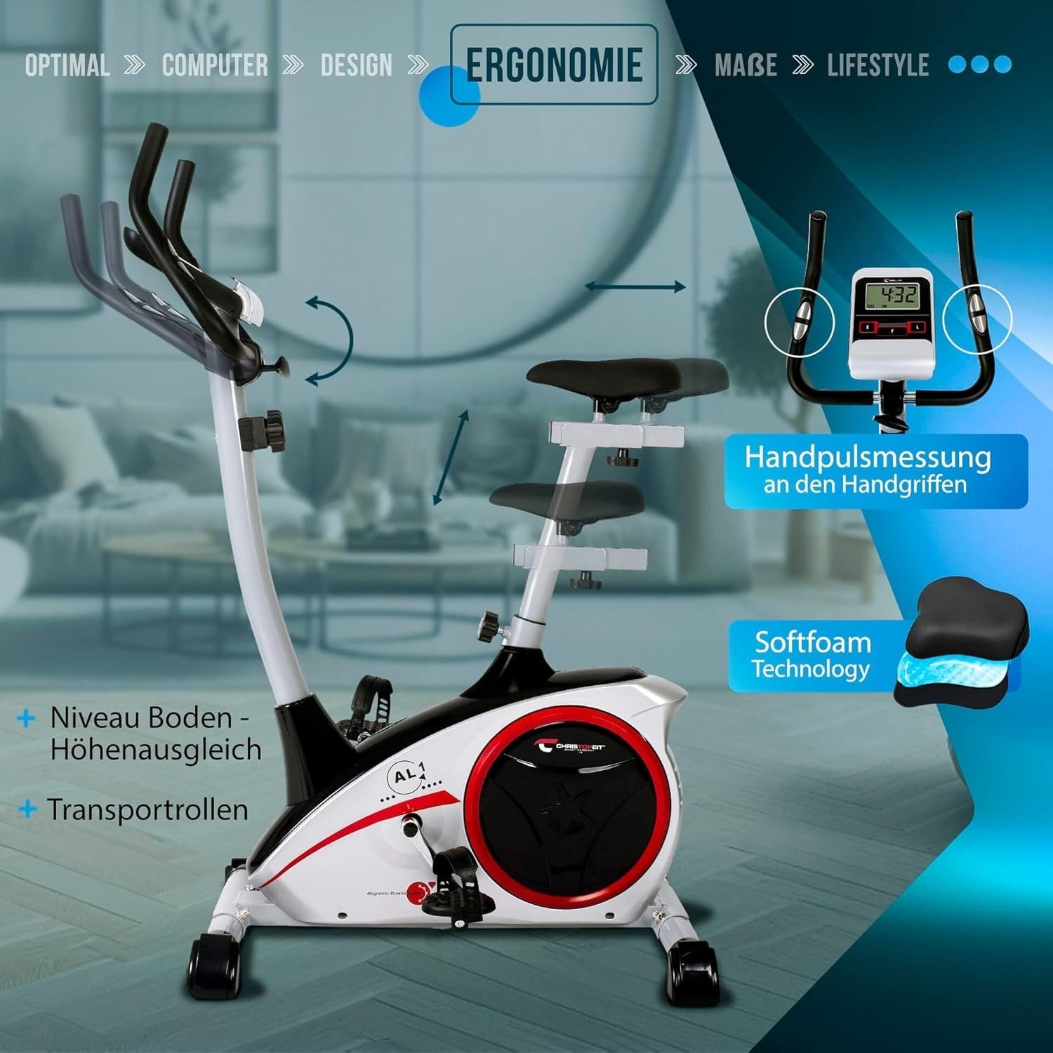 Magnetic Exercise Bike 9kg Flywheel LCD Tablet Holder Adjustable Resistance - Kwikley