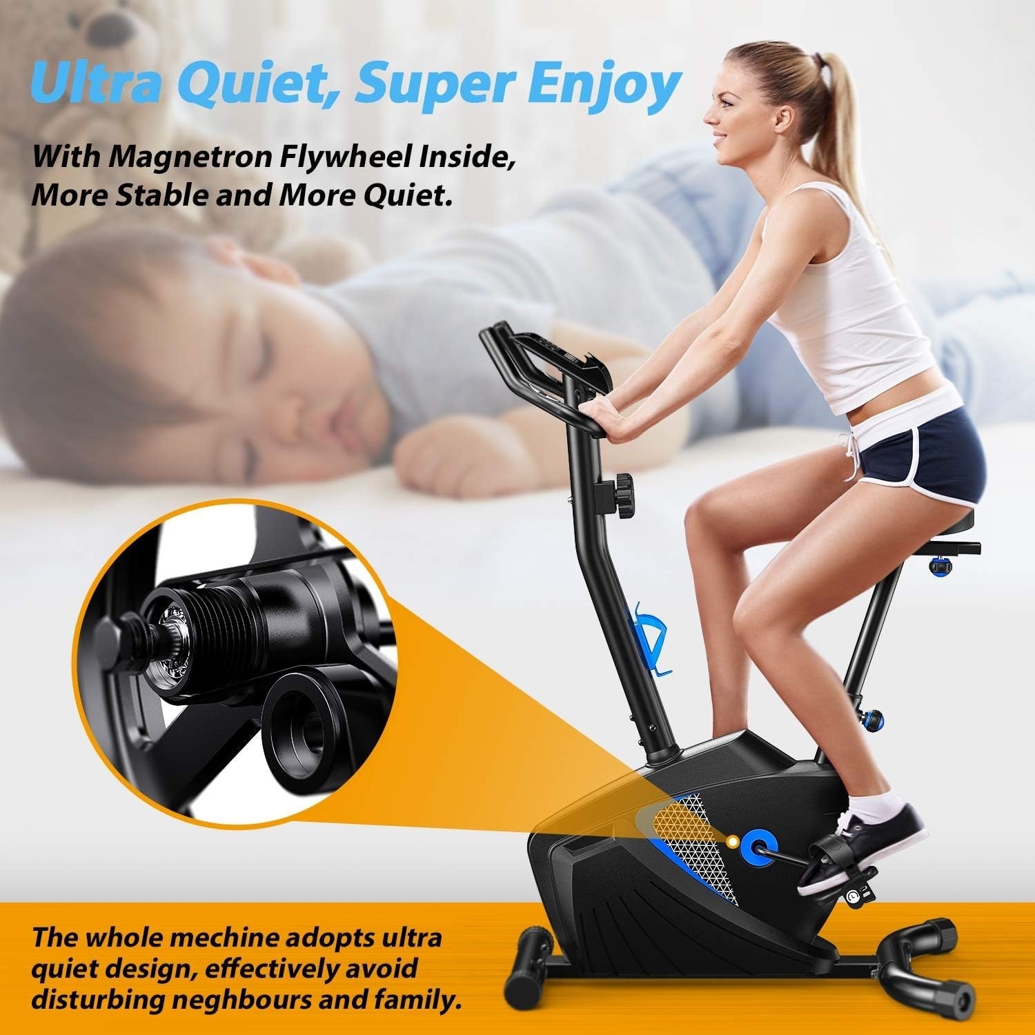 Magnetic Exercise Bike for Home w/ LCD Monitor, 8 Levels & Full - Body Handrails - Kwikley