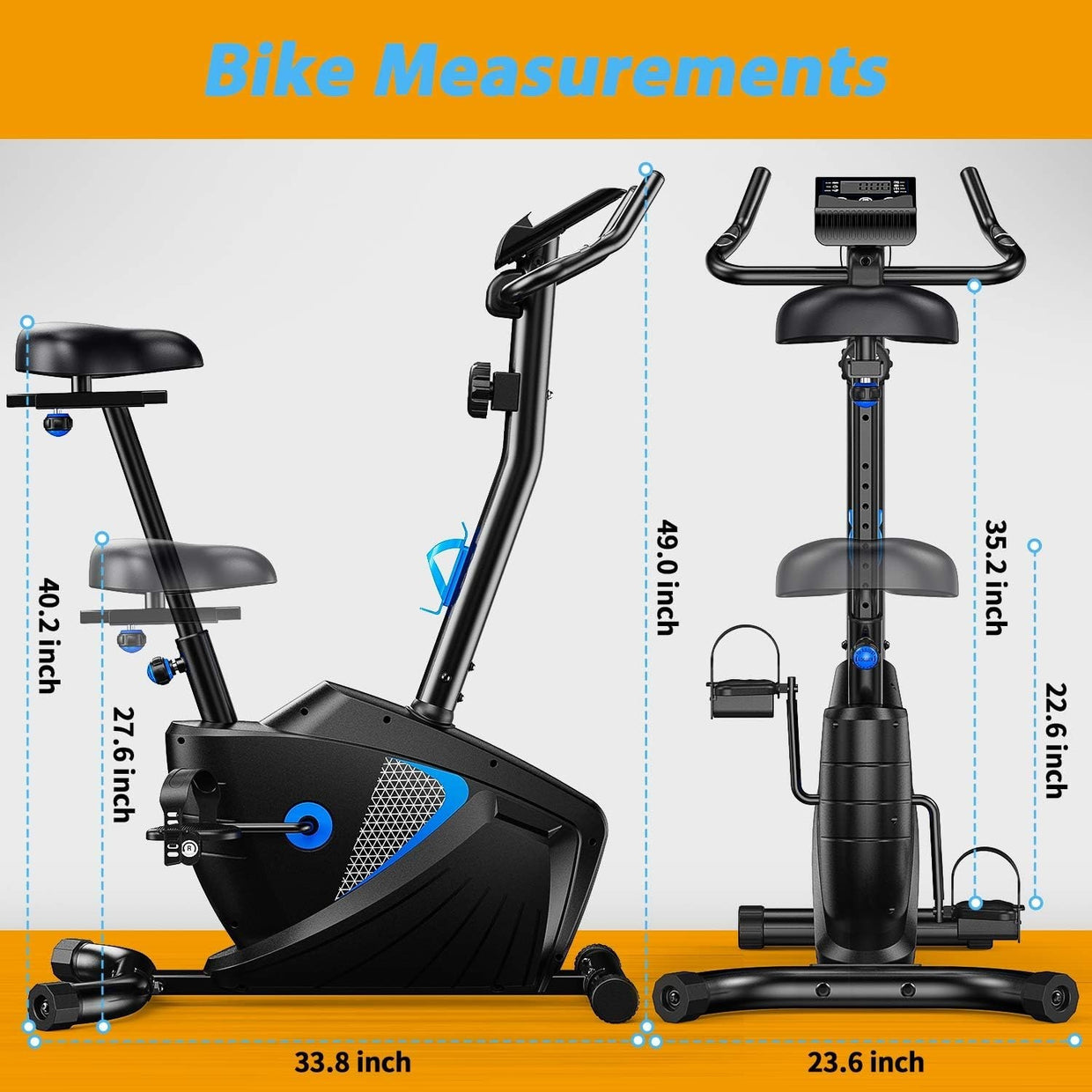 Magnetic Exercise Bike for Home w/ LCD Monitor, 8 Levels & Full - Body Handrails - Kwikley