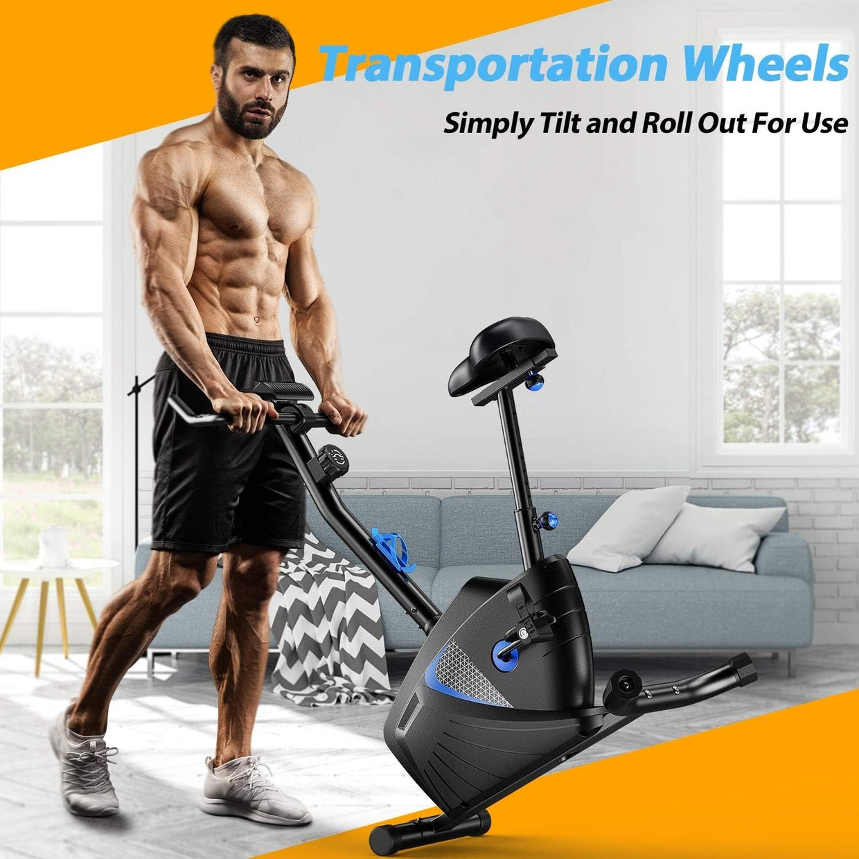 Magnetic Exercise Bike for Home w/ LCD Monitor, 8 Levels & Full - Body Handrails - Kwikley