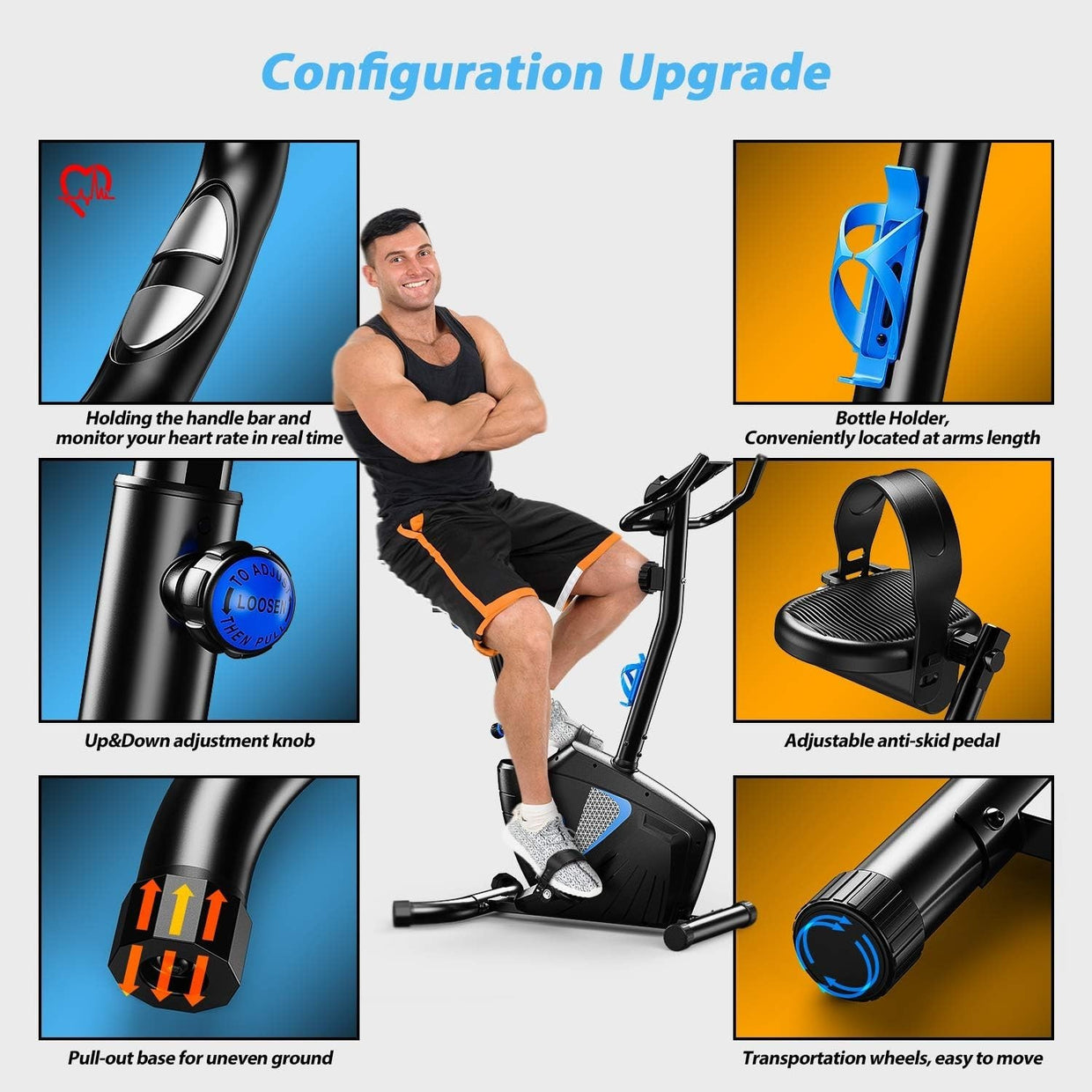 Magnetic Exercise Bike for Home w/ LCD Monitor, 8 Levels & Full - Body Handrails - Kwikley