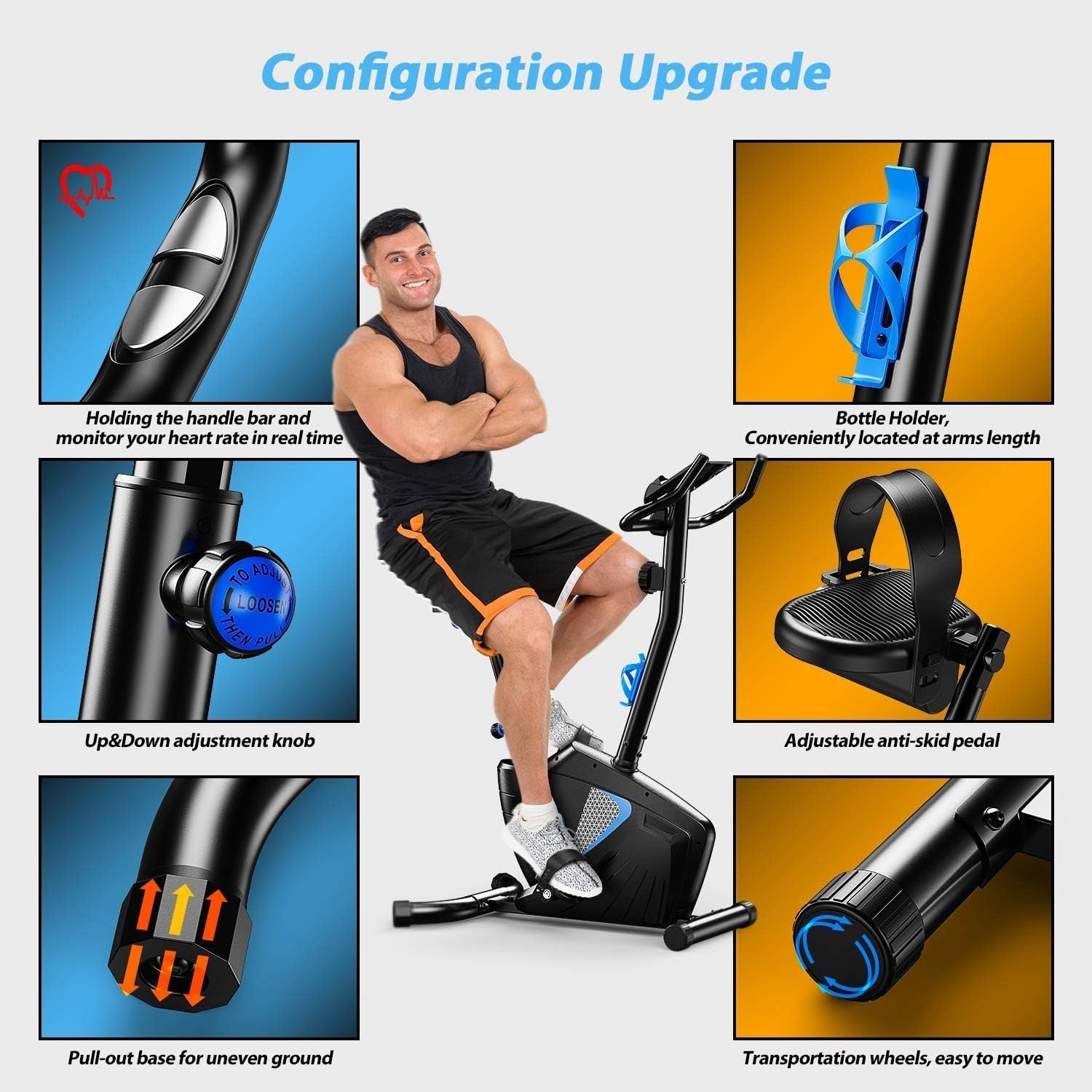 Magnetic Exercise Bike for Home w/ LCD Monitor, 8 Levels & Full - Body Handrails - Kwikley