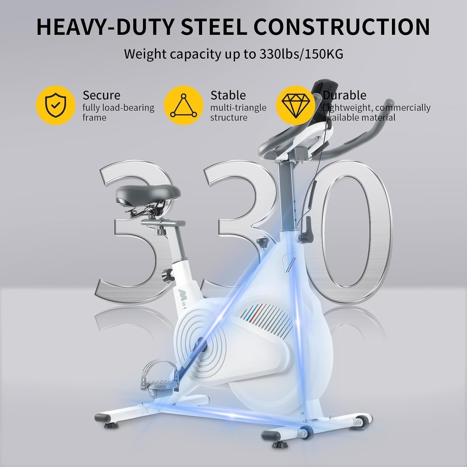 Magnetic Exercise Bike w/ LCD, APP Tracking, Quiet Belt Drive & 150kg Capacity - Kwikley