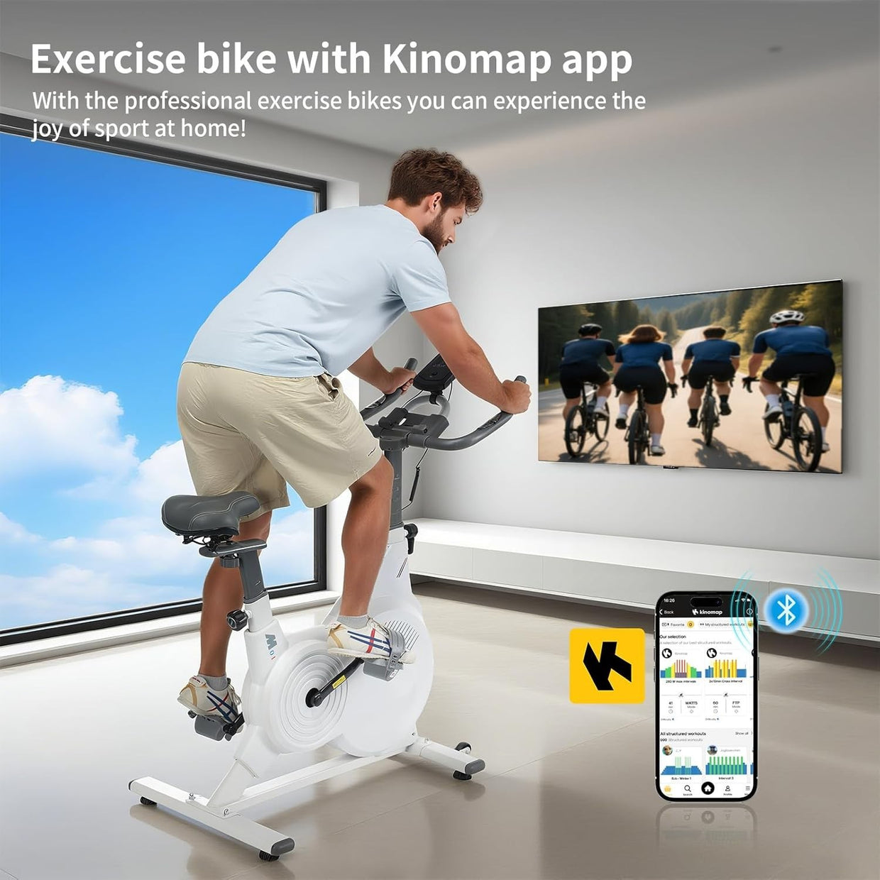 Magnetic Exercise Bike w/ LCD, APP Tracking, Quiet Belt Drive & 150kg Capacity - Kwikley