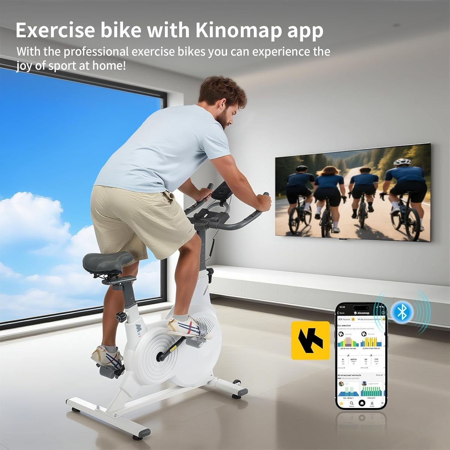 Magnetic Exercise Bike w/ LCD, APP Tracking, Quiet Belt Drive & 150kg Capacity - Kwikley