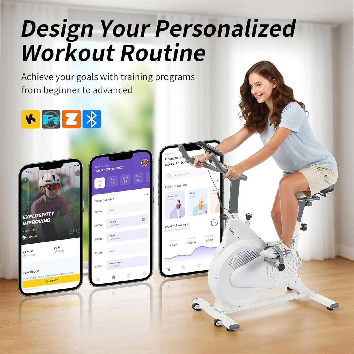 Magnetic Exercise Bike w/ LCD, APP Tracking, Quiet Belt Drive & 150kg Capacity - Kwikley