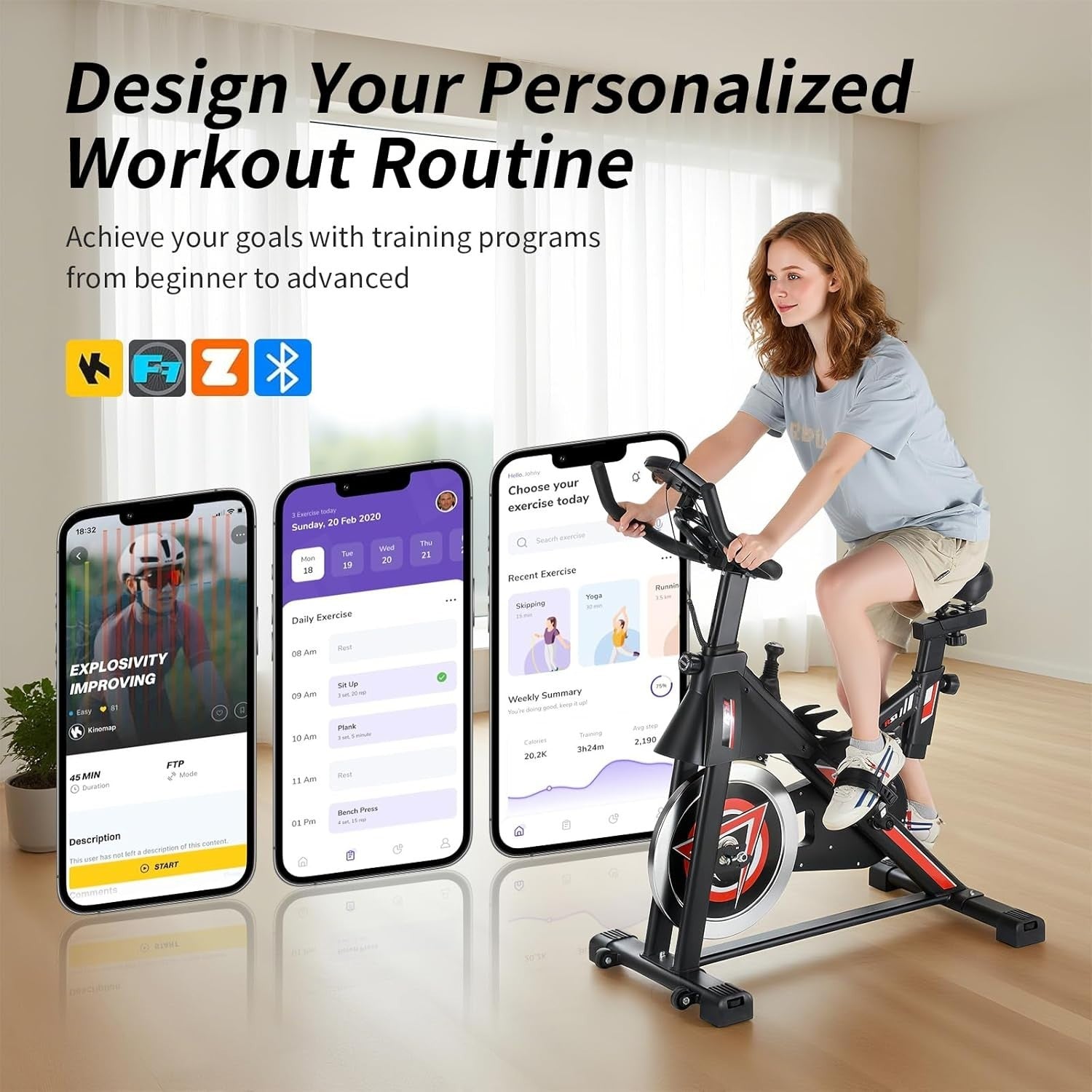Magnetic Exercise Bike w/ LCD Monitor, APP Tracking, Quiet Belt Drive & 150kg - Kwikley