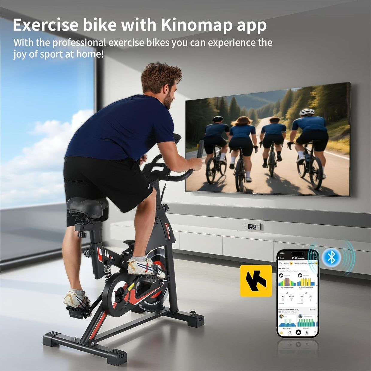 Magnetic Exercise Bike w/ LCD Monitor, APP Tracking, Quiet Belt Drive & 150kg - Kwikley