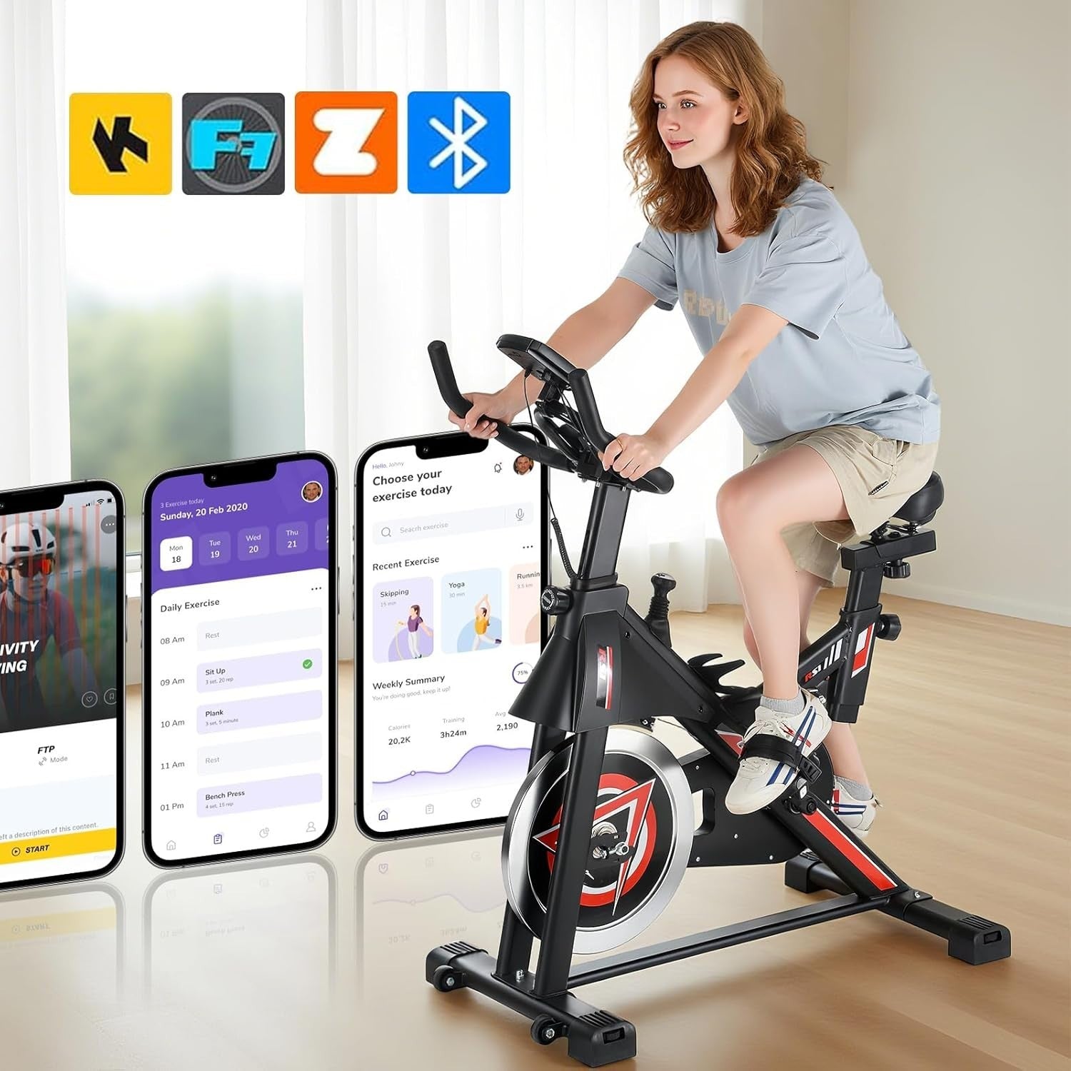 Magnetic Exercise Bike w/ LCD Monitor, APP Tracking, Quiet Belt Drive & 150kg - Kwikley