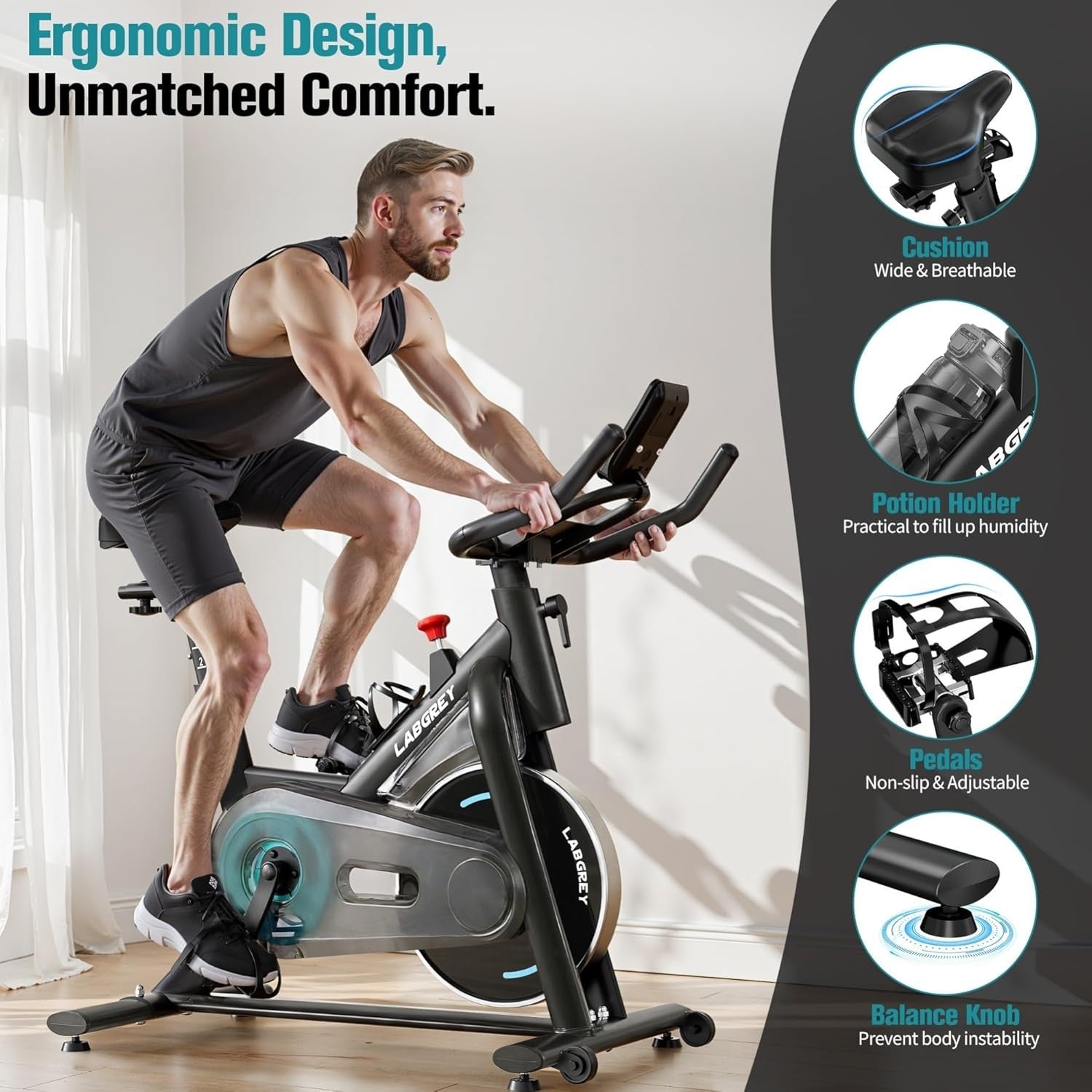 Magnetic Indoor Cycling Bike Quiet 350lb Capacity App Compatible LCD Home Gym - Kwikley