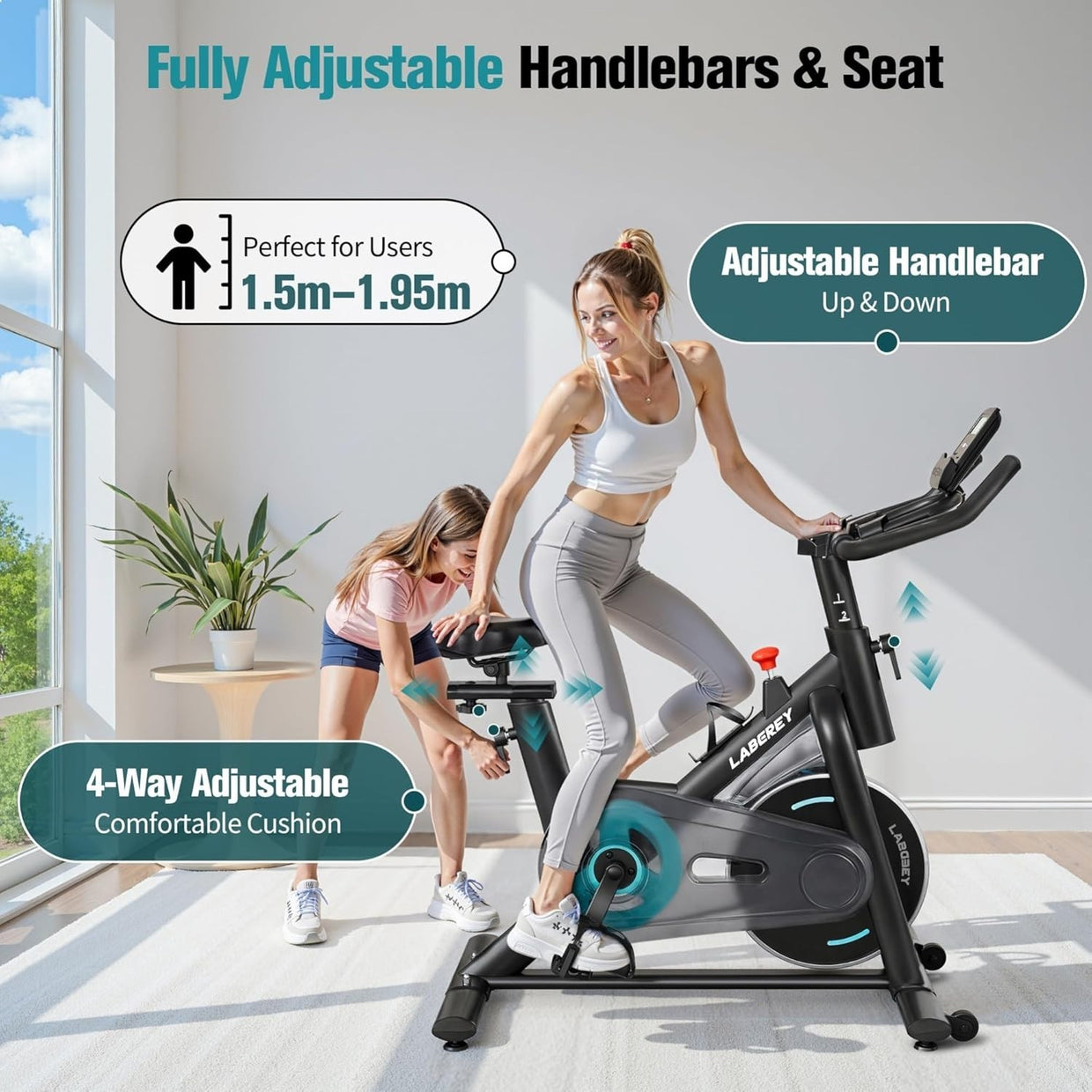 Magnetic Indoor Cycling Bike Quiet 350lb Capacity App Compatible LCD Home Gym - Kwikley