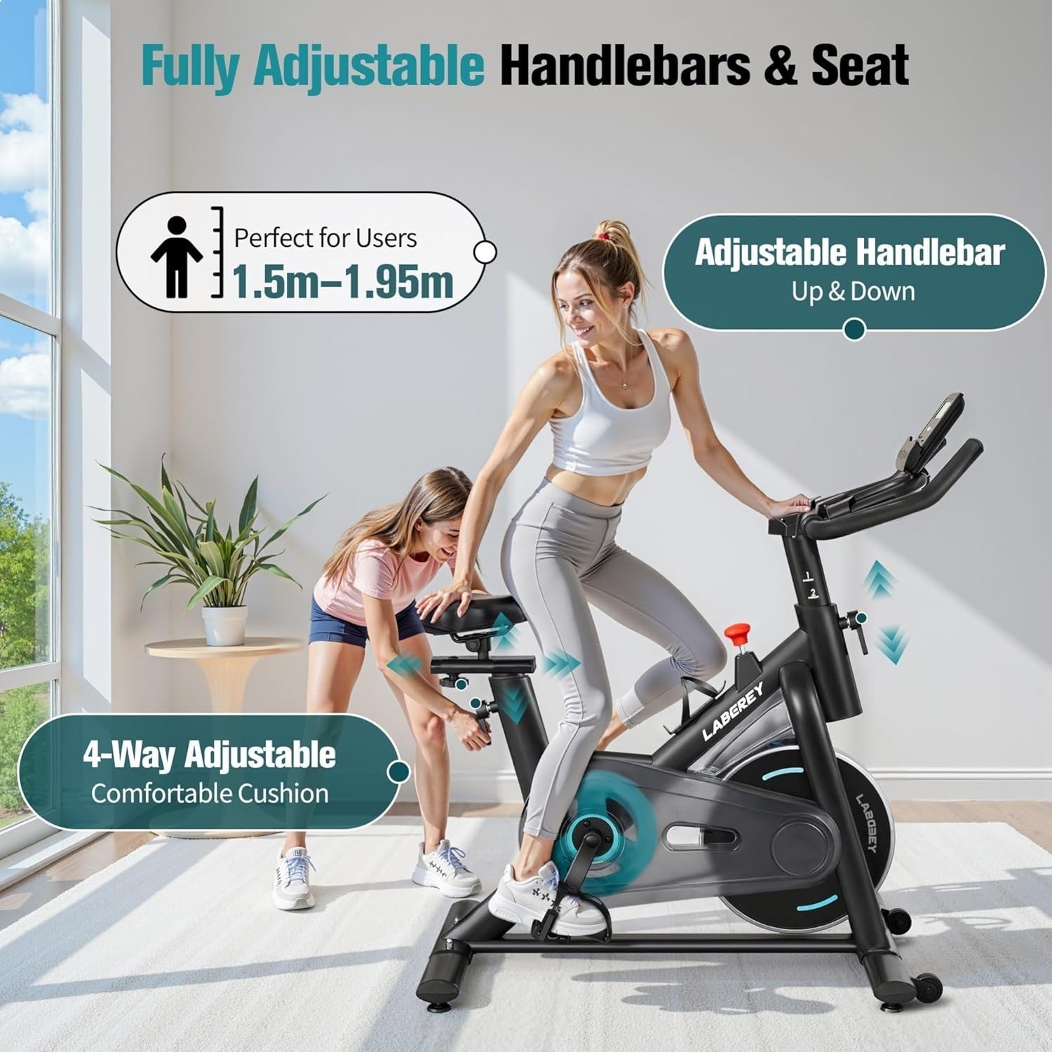 Magnetic Indoor Cycling Bike Quiet 350lb Capacity App Compatible LCD Home Gym - Kwikley