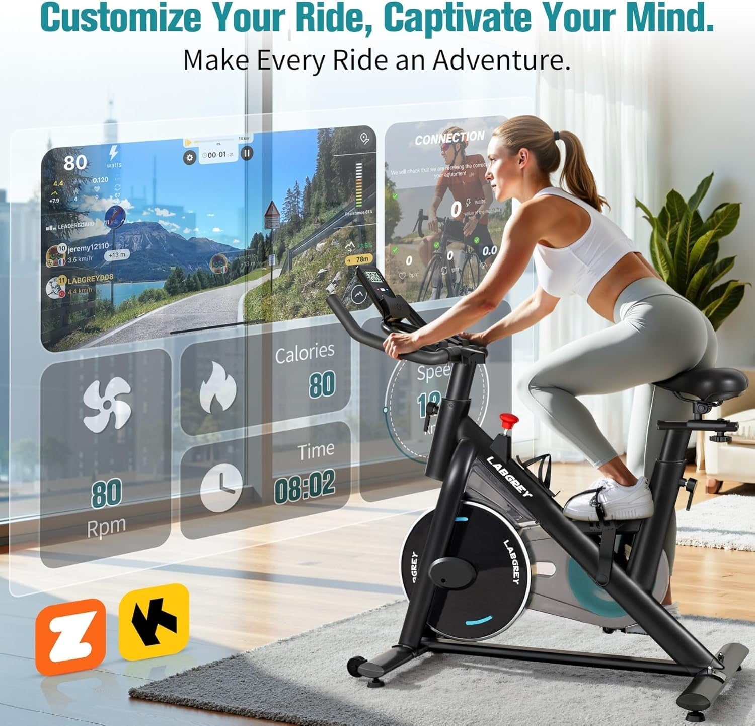 Magnetic Indoor Cycling Bike Quiet 350lb Capacity App Compatible LCD Home Gym - Kwikley