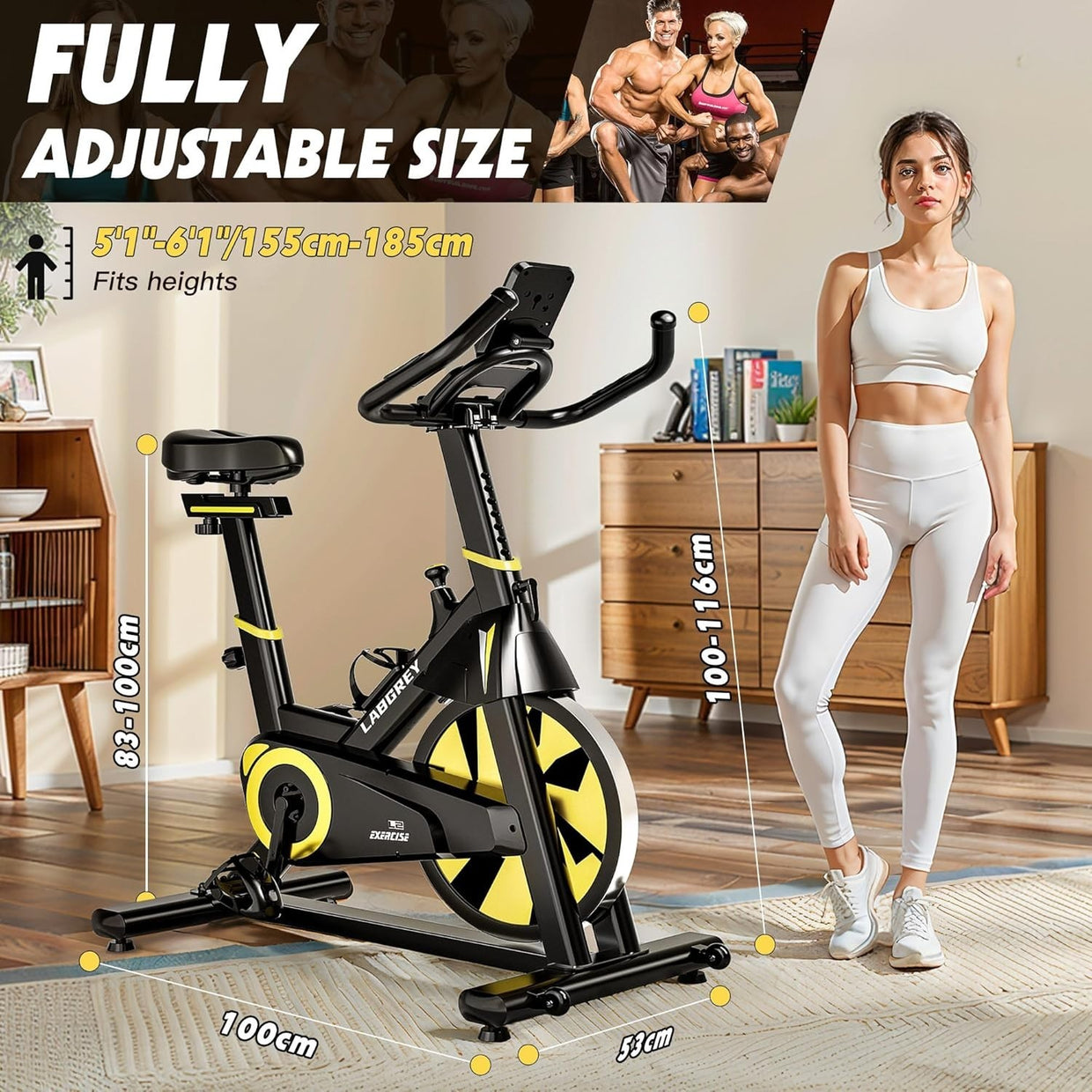 Magnetic Indoor Cycling Bike Quiet 35lb Flywheel App Compatible LCD Yellow - Kwikley