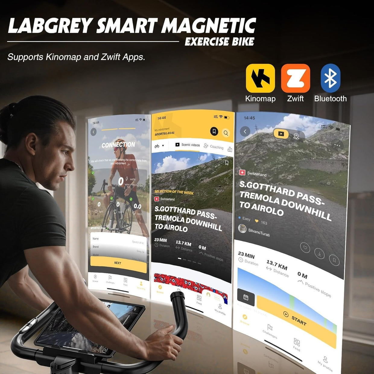 Magnetic Indoor Cycling Bike Quiet 35lb Flywheel App Compatible LCD Yellow - Kwikley
