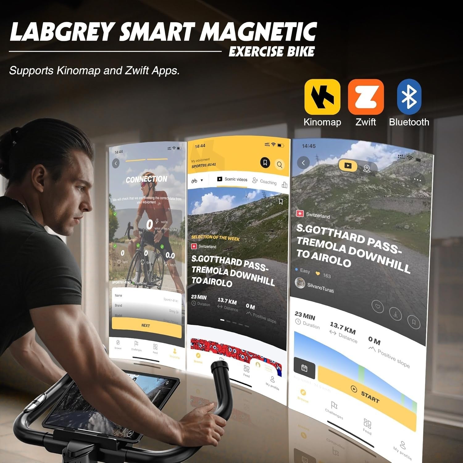 Magnetic Indoor Cycling Bike Quiet 35lb Flywheel App Compatible LCD Yellow - Kwikley